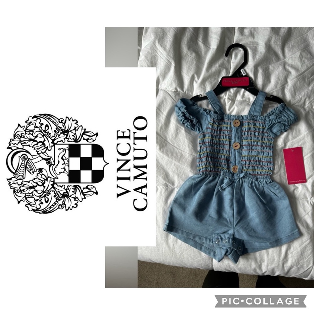 9- Vince Camuto BNWT 3-6 month denim Chambray  romper